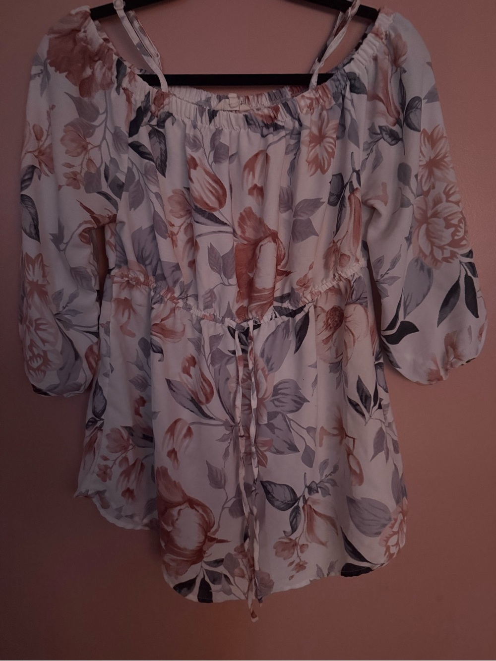 Blush White Floral Off-Shoulder Tunic with Peach Accents